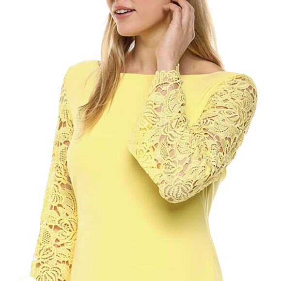 Marina Bright Yellow Lace Sleeve Sheath Dress Party Wedding Size S NWT - Picture 3 of 11